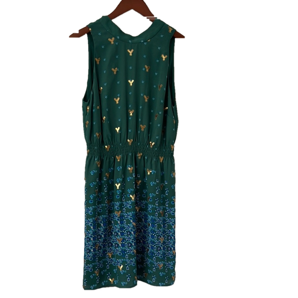Green and Blue Sleeveless Midi Sundress Crew Neck